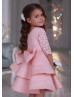 Peach Lace Satin Pearl Embellished Tiered Flower Girl Dress